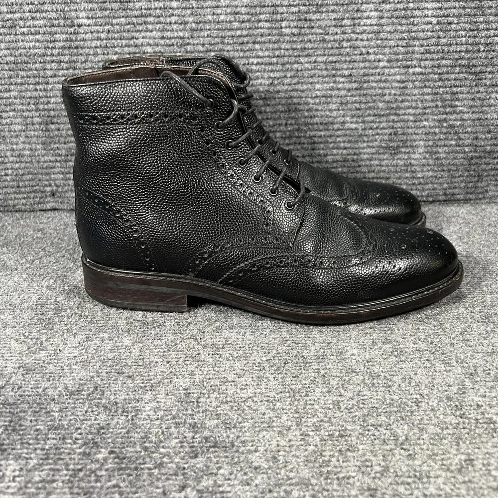 Massimo Dutti Boots Mens Size 44 Black Leather‎ Brogue Zip Combat 7006/322/800